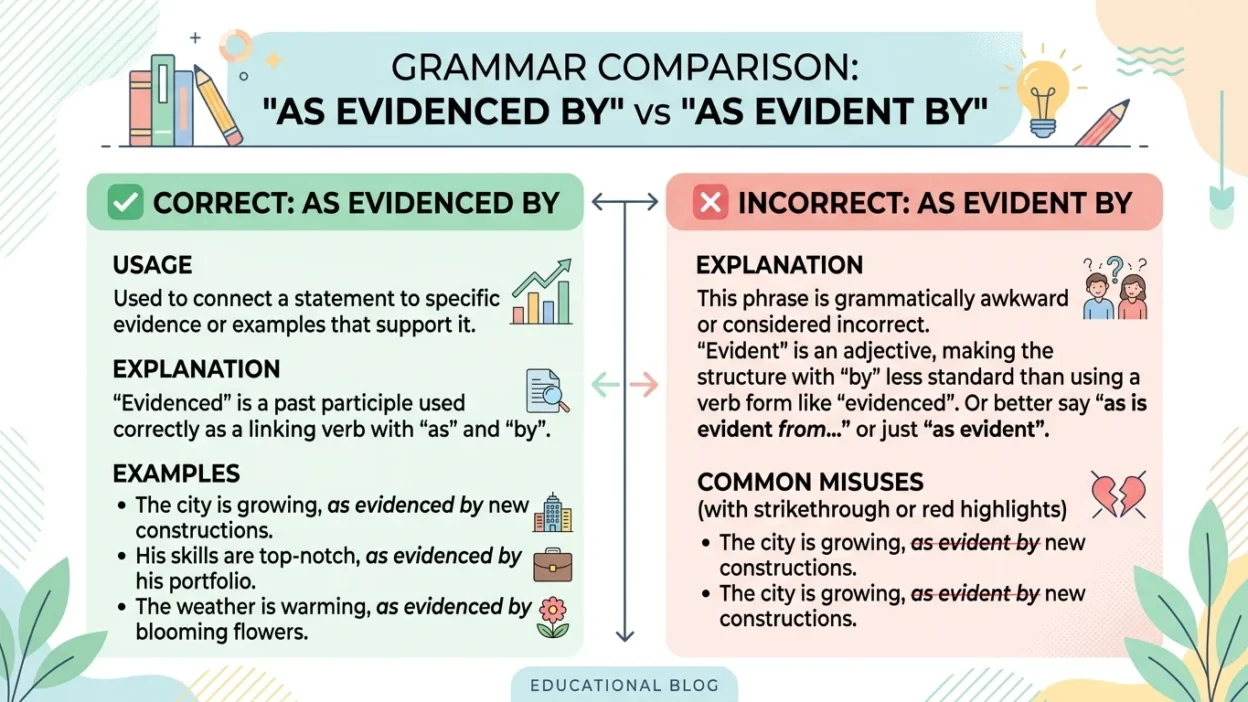as evidenced by or as evident by