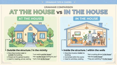 at the house or in the house