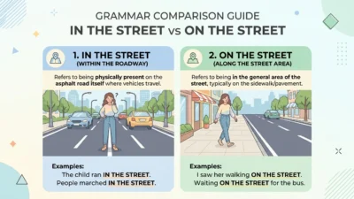 in the street or on the street