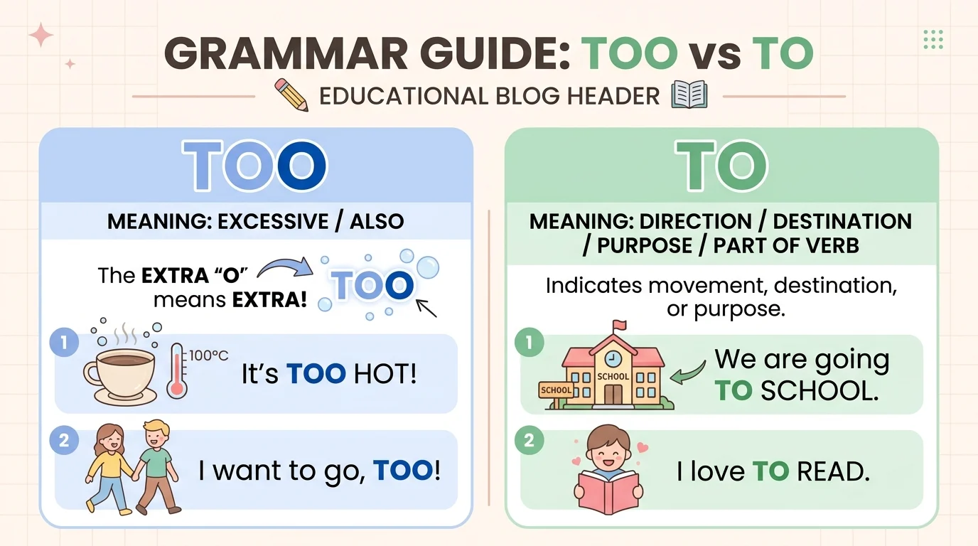 Too vs To: What’s the Difference? Meaning, Examples, and Easy Grammar Rules